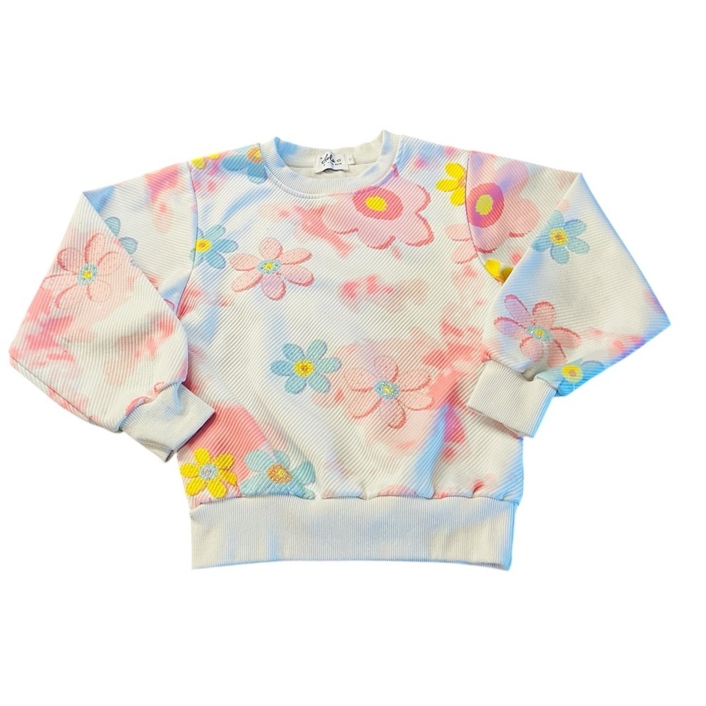 Lola + The Boys Cream and Pink Ribbed Crewneck Sweatshirt Size 6